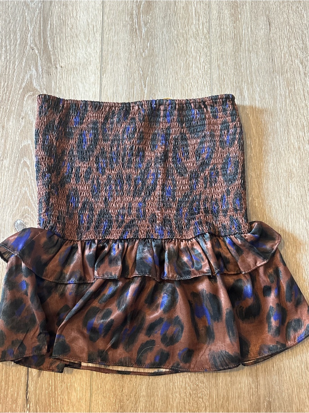 Karlie Satin Leopard Print Smocked Mini Skirt